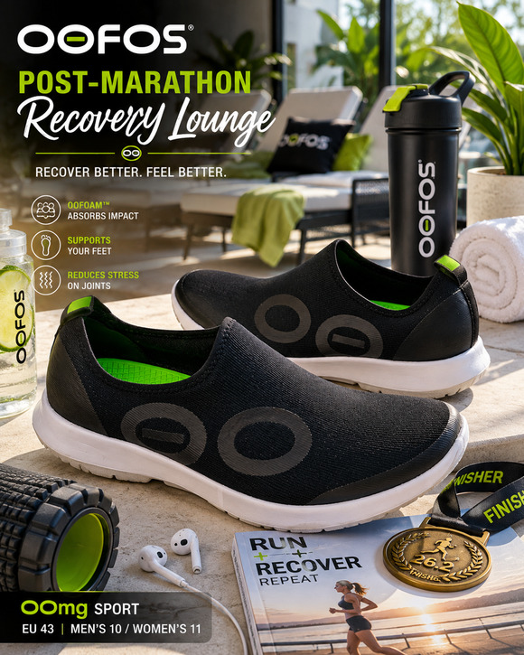OOFOS OOmg Sport Recovery Shoes Black White Slip On Sneakers Sz EU 43 US M 10